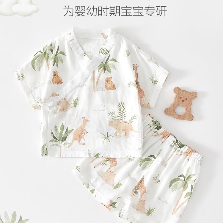 婴儿夏季短袖纱布套装新