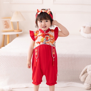 周岁礼服女夏季新款婴儿连体衣女宝宝国风满月百天衣服抓周服哈衣