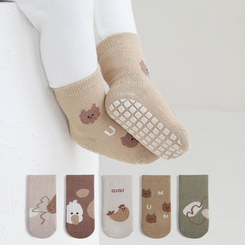 3双装地板袜宝宝防滑软底男女儿童船袜婴儿秋冬加厚1-5岁学步袜子
