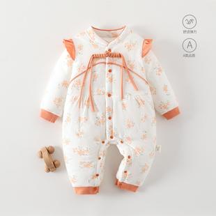 婴儿连体衣秋冬季夹棉加厚保暖宝宝过年拜年服婴幼儿衣服外出冬装