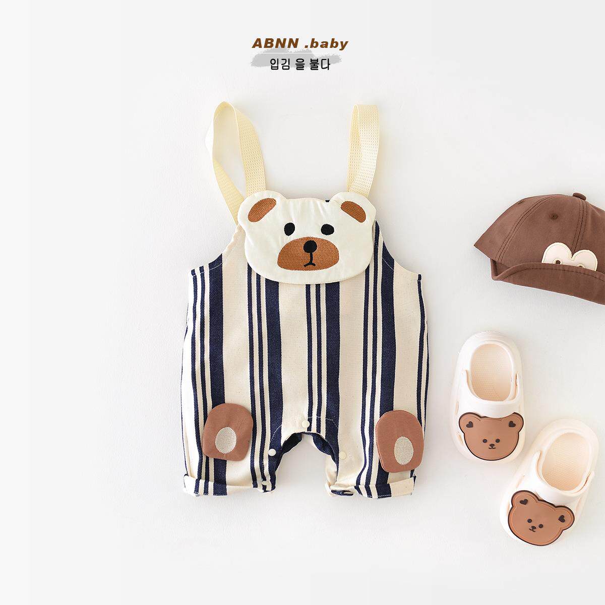 男女宝宝连体衣新生儿夏季薄款卡通小熊无袖爬服婴儿超萌背带裤子