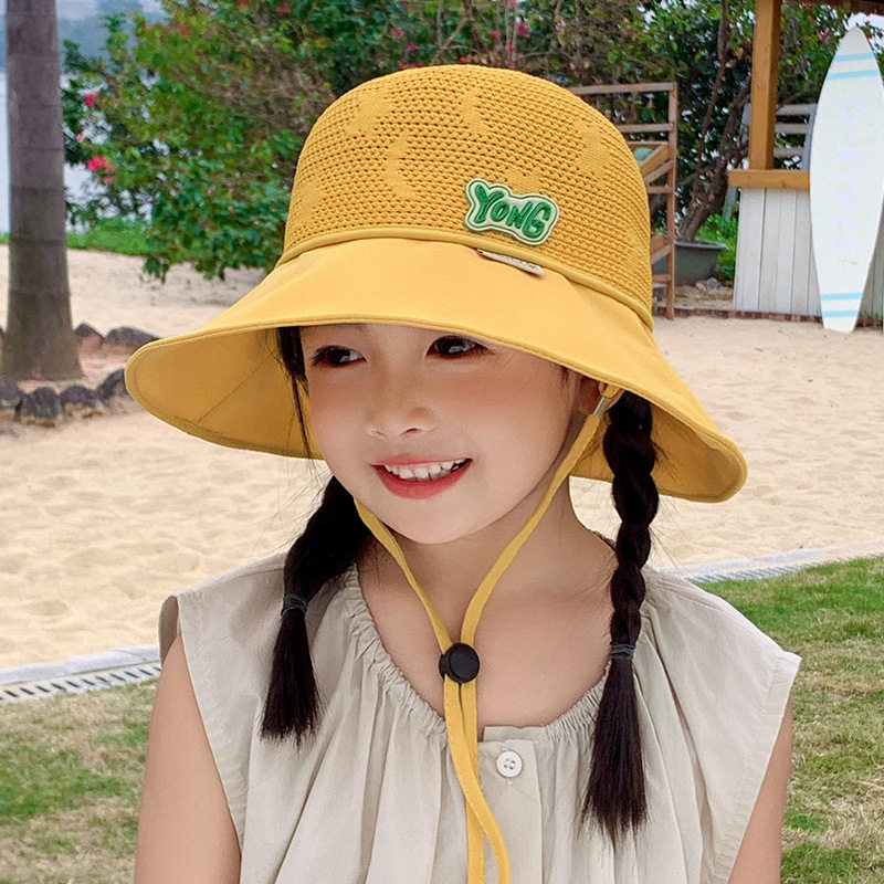 防晒帽儿童夏季薄款网眼帽女宝宝时尚遮阳帽渔夫帽透气大檐太阳帽