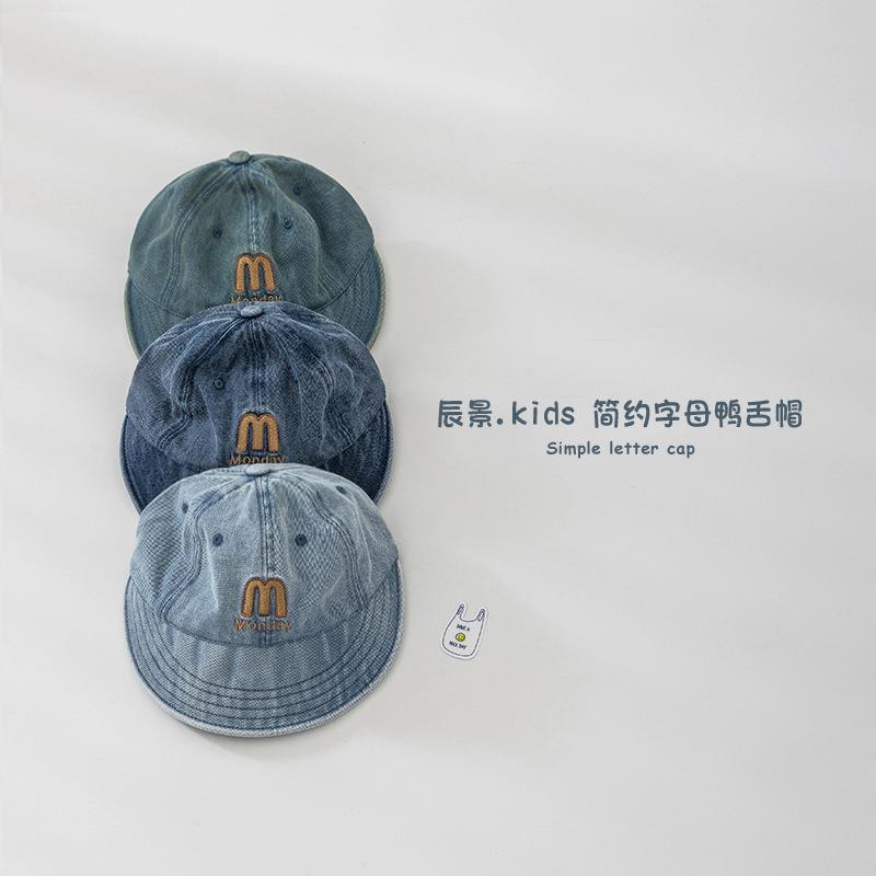 儿童鸭舌帽春款韩系简约字母刺绣遮阳鸭舌帽复古做旧男女童棒球帽
