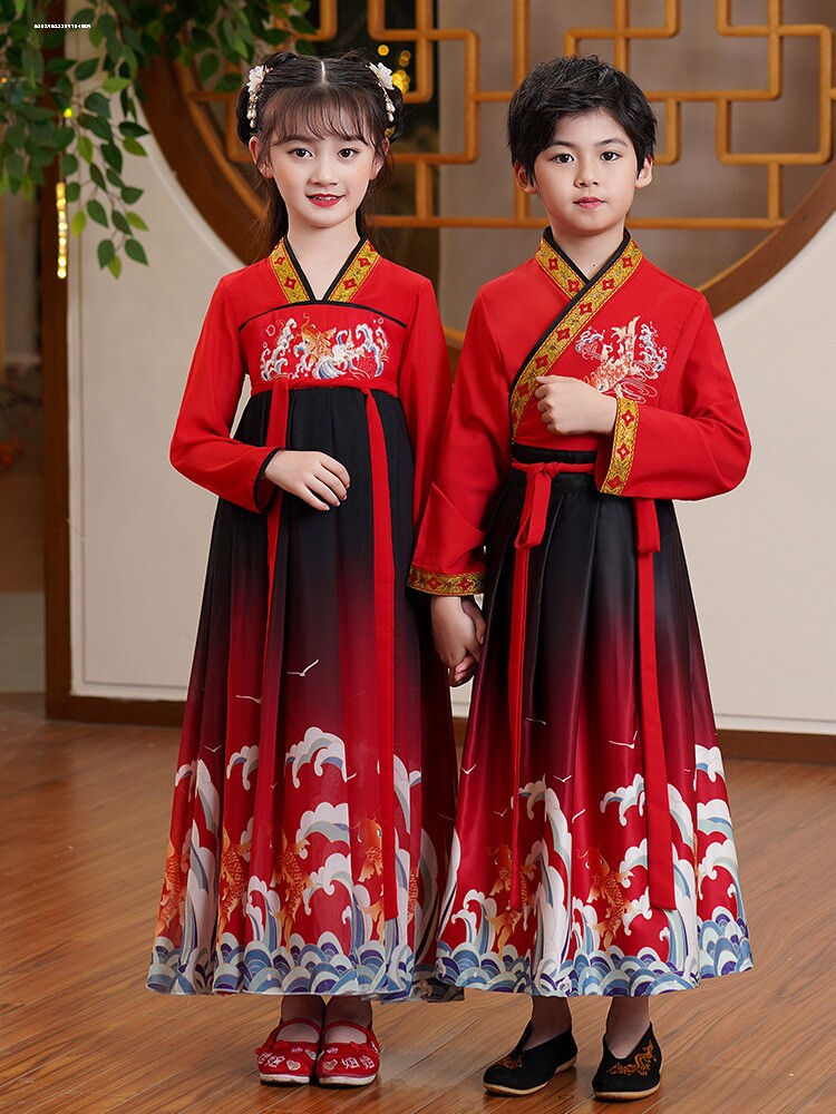 桃花笑儿童古装汉服舞蹈六一演出服少儿中国风古典舞幼儿园连衣裙