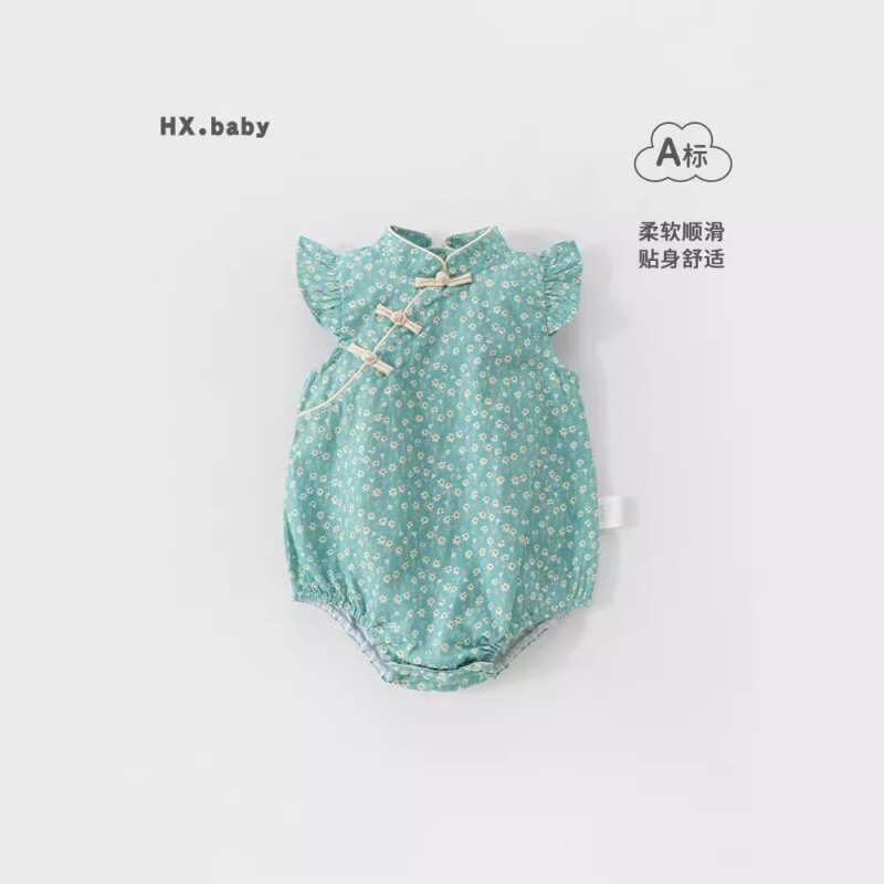 宝宝包屁衣婴儿衣服夏季薄款新中式碎花三角哈衣女宝连体衣童装