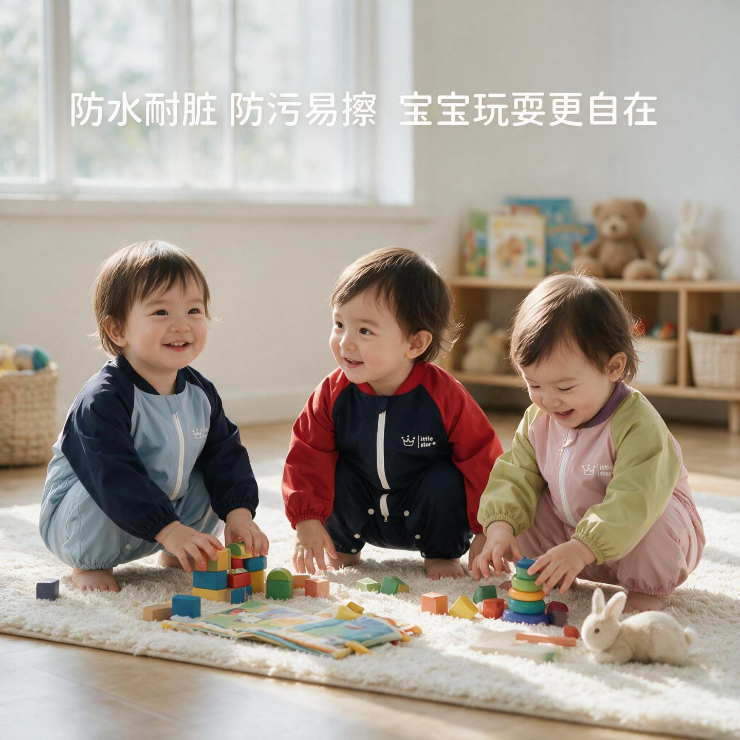 宝宝防水哈衣长袖防脏连体衣