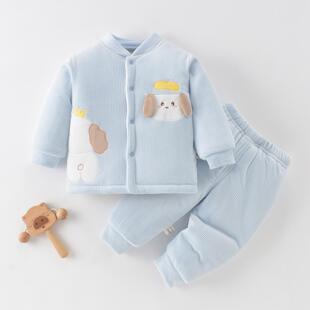 婴儿棉衣棉裤宝宝冬装套装保暖秋冬季夹棉分体两件套幼儿加绒加厚
