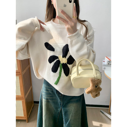 UVPU黑色小花套头毛衣
