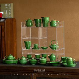 北溪堂郎窑绿功夫茶具二才盖碗陶瓷泡茶壶公道杯家用品茗杯茶杯