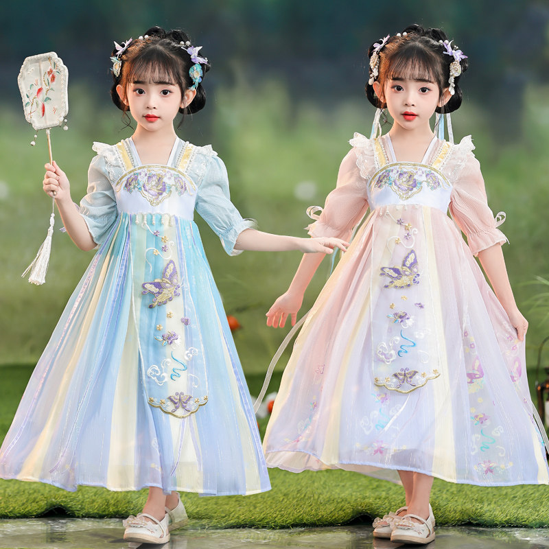 汉服女童2024新款春秋款小女孩儿童古典舞超仙古风古装连衣裙春款