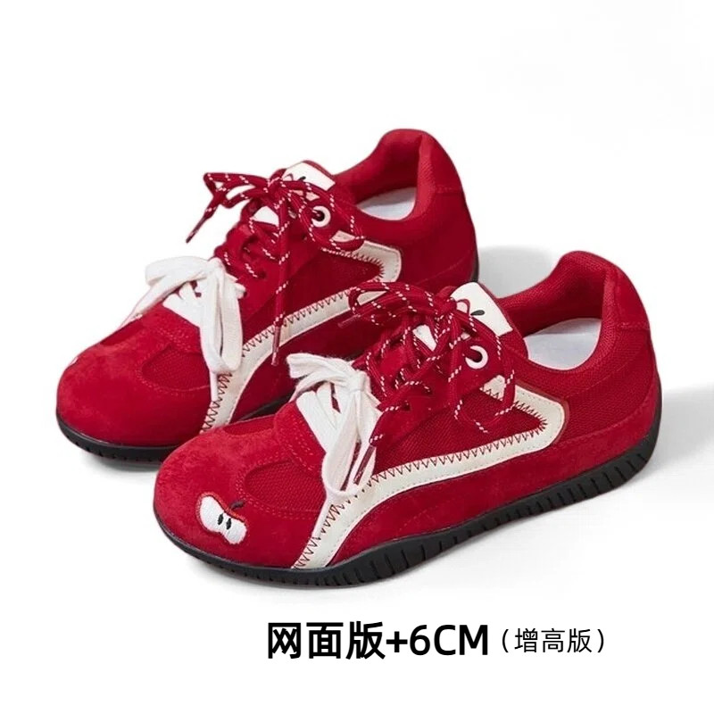 网面苹果红色6cm德训鞋女2026夏季新款厚底内增高休闲运动阿甘鞋