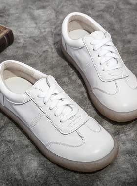 平底2025春夏真皮爆款牛筋软底百搭休闲森女小白鞋女时尚复古文艺