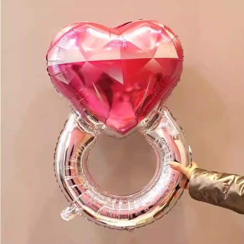 大号爱心形钻石戒指铝膜气球情人节求婚表白婚礼拍照道具七夕装饰