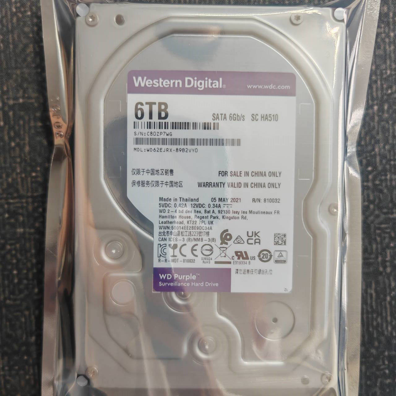 / 62EJRX/60EJRX 6TB 紫盘 企业录像机监控硬盘 国行