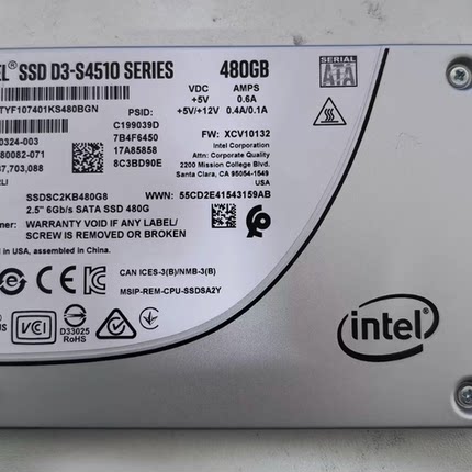 Intel/英特尔 S4510系列全新原装 480G SATA接口 SSD企业级固态盘
