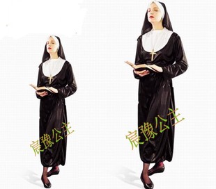 演出服装道具万圣节圣母玛利亚服装牧师神父教父衣服表演修女服装