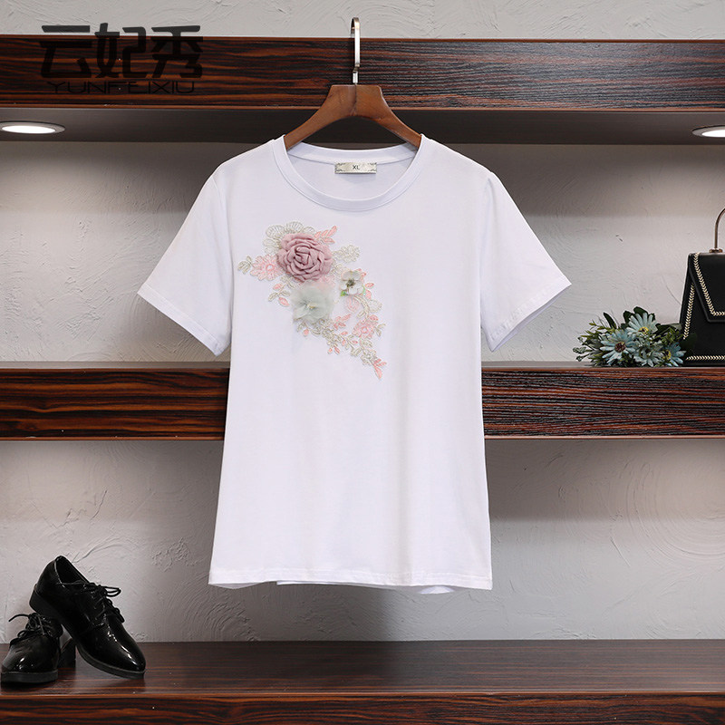 韩版时尚显瘦大码女装2020夏季新款胖妹妹遮肚子圆领纯色上衣潮