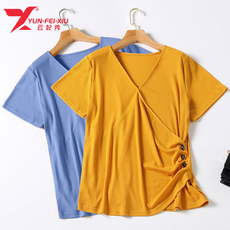 韩版时尚大码针织胖MM 显瘦遮肉洋气宽松百搭上衣2020夏季新款潮