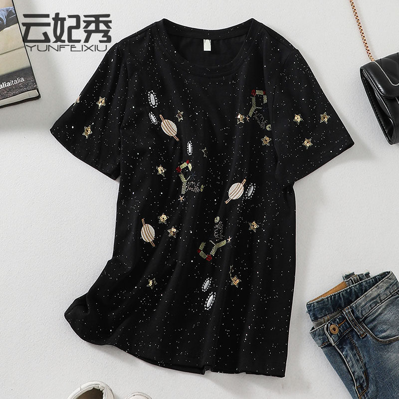 胖MM显瘦遮肚大码圆领宽松印花T恤2020夏季新款韩版时尚百搭上衣