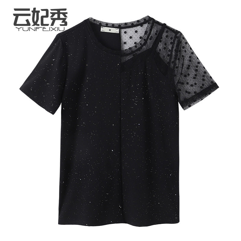 时尚大码拼接圆领韩版宽松百搭胖MM显瘦遮肉上衣2020夏季洋气新款