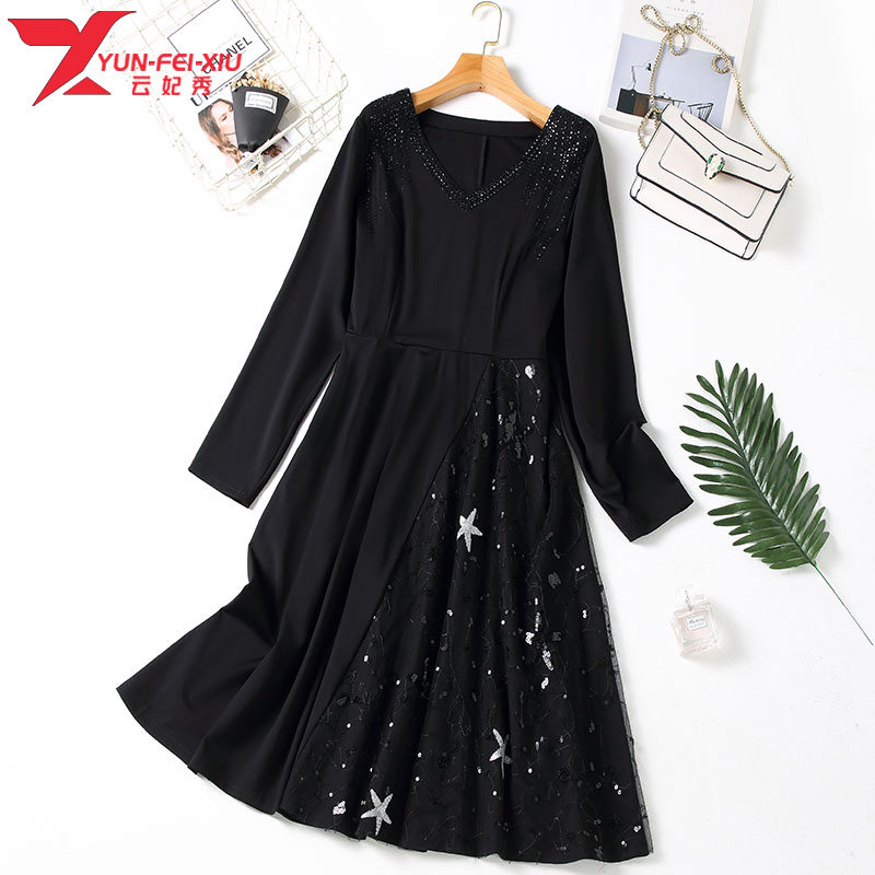 大码女装时尚韩版V领连衣裙胖MM2020秋季新款洋气显瘦宽松百搭裙