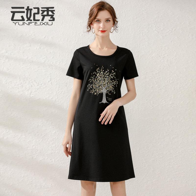 韩版宽松休闲圆领大码百搭印花胖MM显瘦遮肉2020夏季新款连衣裙潮