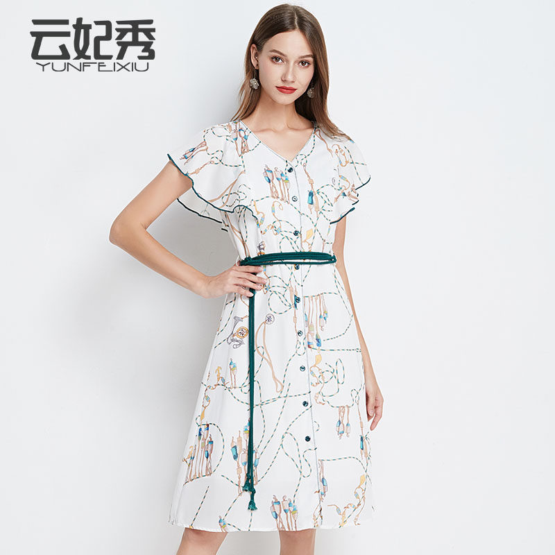 200斤胖mm高腰碎花连衣裙微胖mm洋气显瘦长裙2020夏韩版雪纺仙裙