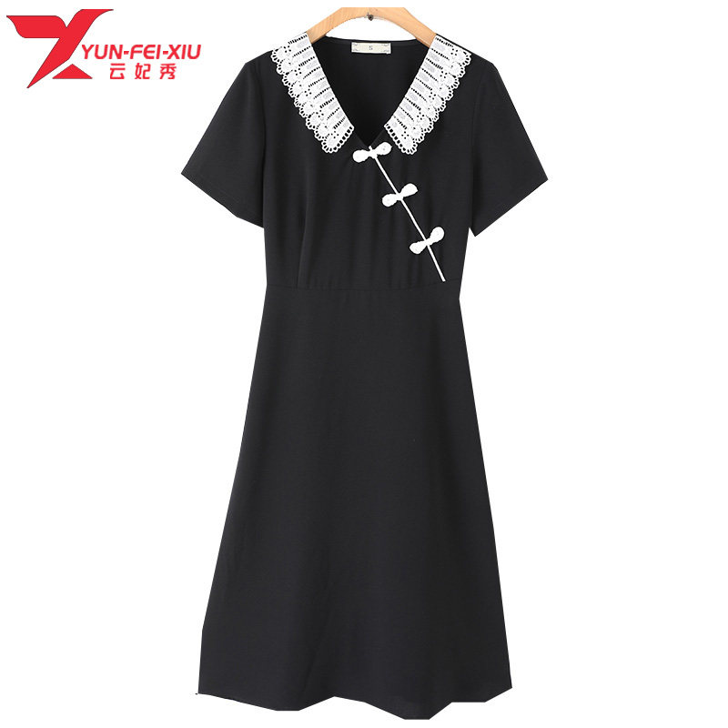 韩版V领时尚撞色大码宽松百搭胖MM显瘦遮肉2020夏季新款连衣裙潮
