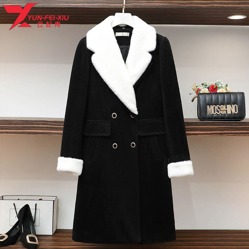 时尚大码女装洋气百搭宽松胖MM显瘦遮肉拼接撞色秋冬新款妮子外套