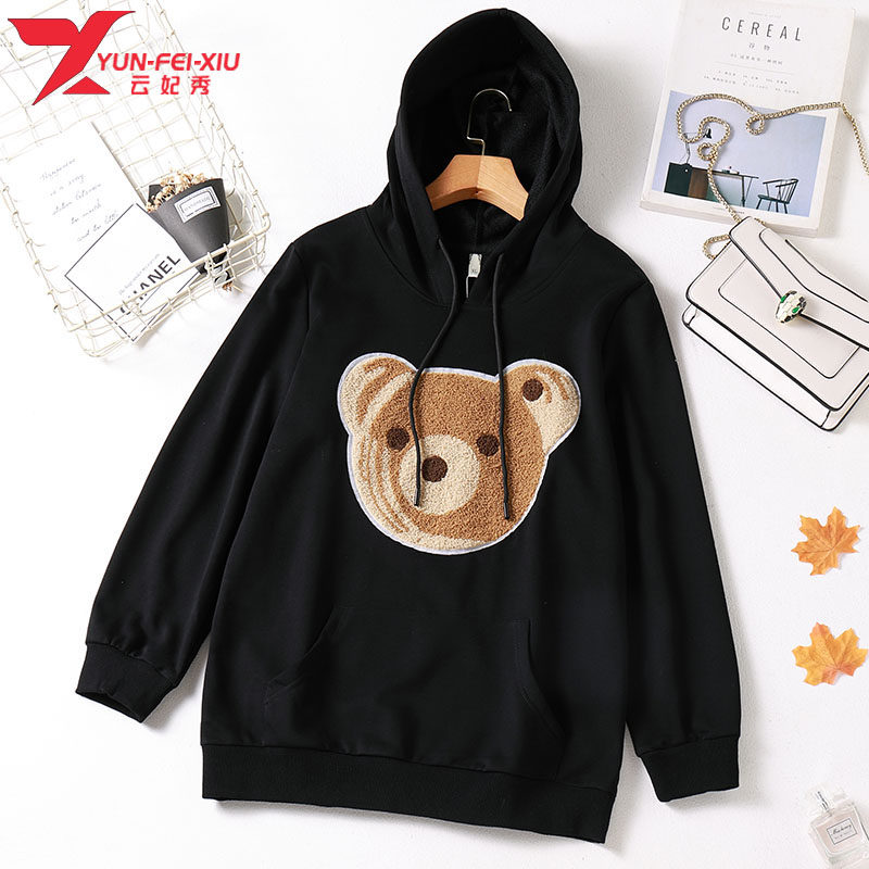 韩版新款胖mm宽松图案连帽2020冬季大码女装显瘦遮肉百搭卫衣女潮