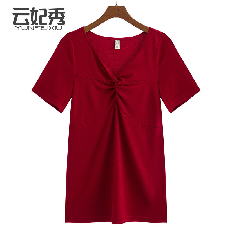 韩版时尚大码女装宽松百搭V领T恤胖MM显瘦遮肉2020夏季新款上衣潮