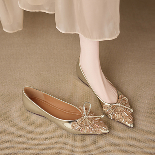 女串珠蝴蝶结一脚蹬女鞋 2026春夏新款 尖头浅口气质巨好看绝美单鞋