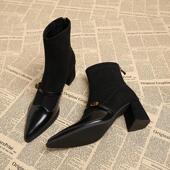 女秋冬短靴尖头瘦瘦靴配裙子法式 真皮靴子女2025新款 高跟鞋 小踝靴