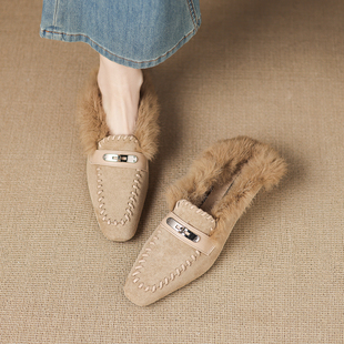 毛毛拖鞋女秋冬季外穿2025新款爆款巨好看包头半拖加绒单鞋不累脚