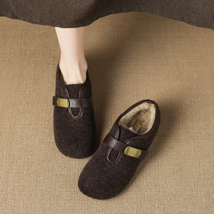 复古加绒勃肯鞋女冬爆款一脚蹬毛毛玛丽珍鞋外穿平底保暖女款棉鞋
