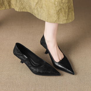 小高跟气质女鞋2026春季新款巨好看法式细跟浅口尖头单鞋女不累脚