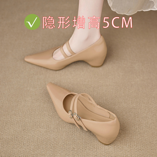 内增高绝美早春漂亮单鞋女不累脚2026春夏新款玛丽珍尖头浅口女鞋