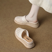 厚底包头拖鞋 女夏外穿2026新款 高跟编织半拖高级不累脚凉拖配裙子