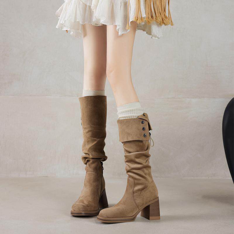 长筒靴子女2025新款爆款高跟鞋秋冬两穿骑士靴不过膝配裙子堆堆靴