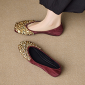 红色新娘鞋 2026早春新款 浅口单鞋 巨好看婚鞋 女配裙子平底鞋 不累脚