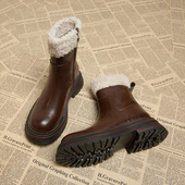 真皮雪地靴女2025今年流行 马丁靴高级感爆款 洋气小短靴秋冬加绒