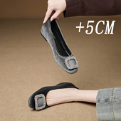 内增高法式 女不累脚 春方头浅口既好看单鞋 复古水钻鞋 子女2026新款