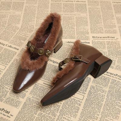 内增高玛丽珍毛毛鞋高跟单鞋女