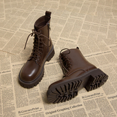 巨好看英伦马丁靴子女2025新款 爆款 棕色厚底小短靴高级感春秋单靴