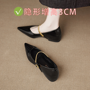 黑色玛丽珍内增高小皮鞋2026早春漂亮单鞋绝美不累脚尖头浅口女鞋