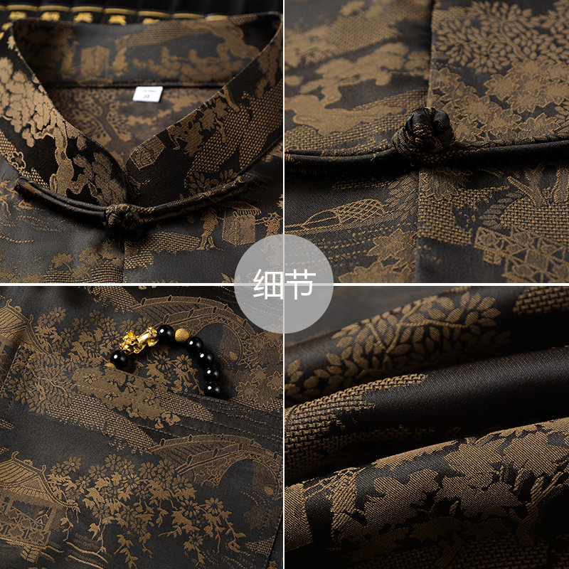 CHINESE STYLE TANG SUIT LOOSE THIN DAD SUMMER DRESS SHORT SLEEVE ICE SILK CASUAL MIDDLE-AGED SUMMER MENS HIGH-END SUIT MEN