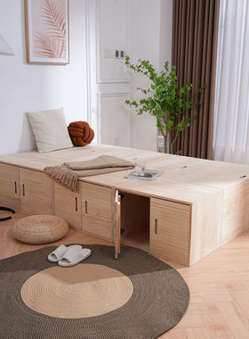 榻榻米木箱拼接床箱定做实木储物柜拼床可坐长方形收纳箱飘窗柜子