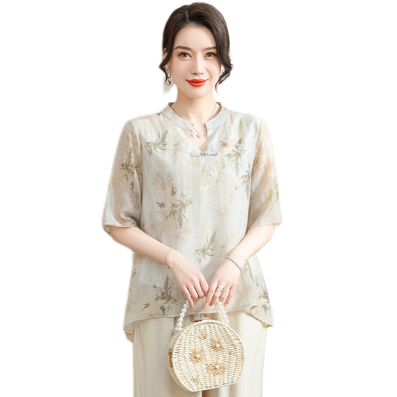 俞兆林妈妈夏装2025大码时尚国风套装中老年短袖女t恤新中式上衣