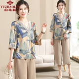 Летняя летняя одежда для матери для пожилых людей, футболка, комплект, 2023, для среднего возраста, короткий рукав, в западном стиле