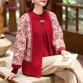 针织洋气国风上衣50岁40中老年女春秋开衫 中年妈妈秋装 新中式 外套